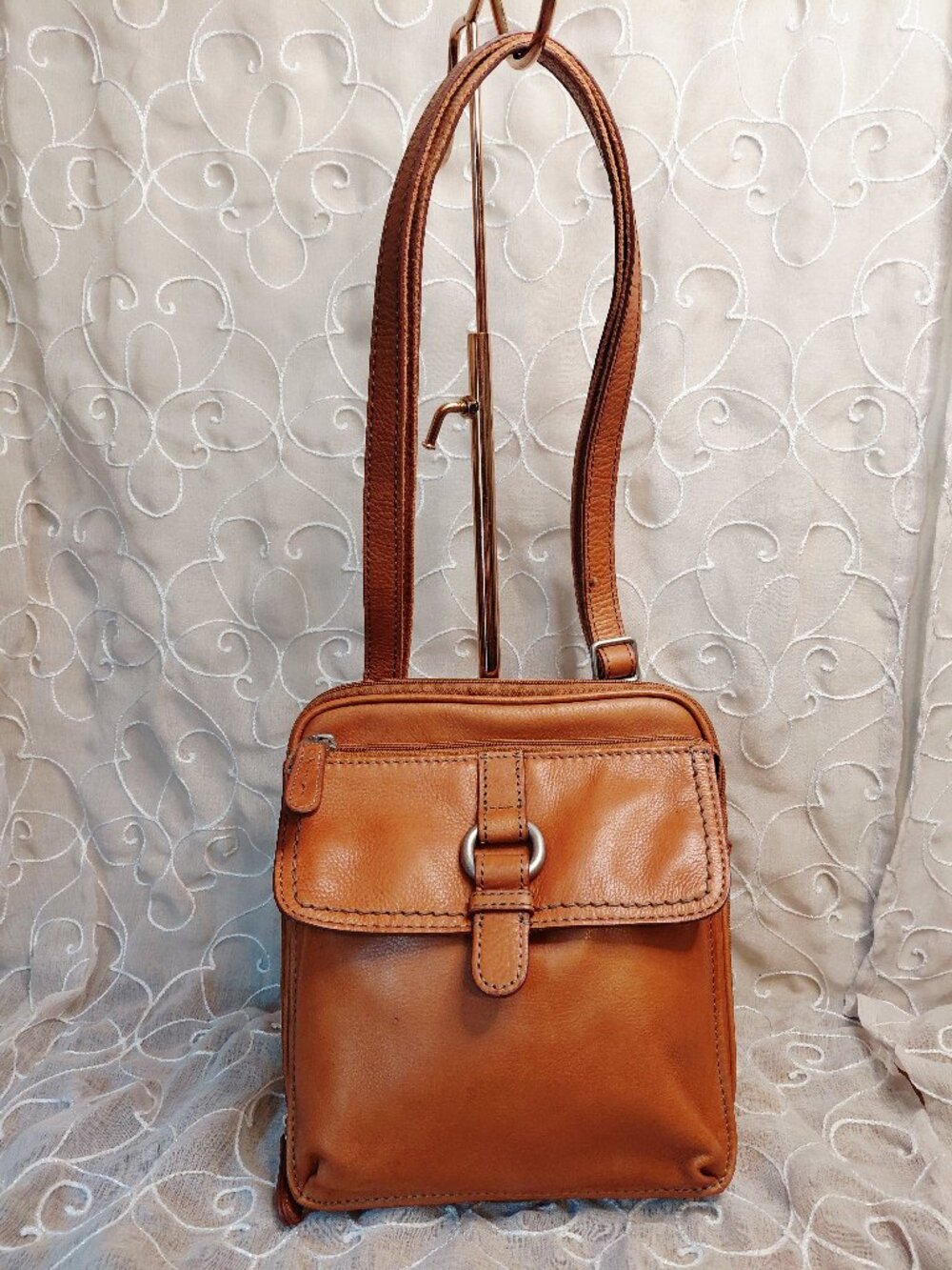 Vintage Fossil Brown Leather Utility Organizer Convertible Crossbody Bag